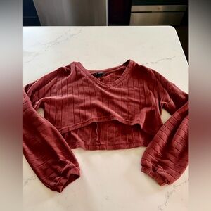 Forever 21 Burnt Orange / Brick Red Ribbed V-Neck Crop Top - Women’s Small
